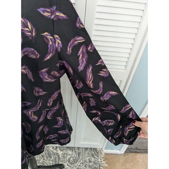 LANE BRYANT Top Women's Plus Sz 22 Blouse Black Purple Laceup Boho Peasant Shirt - Picture 5 of 15